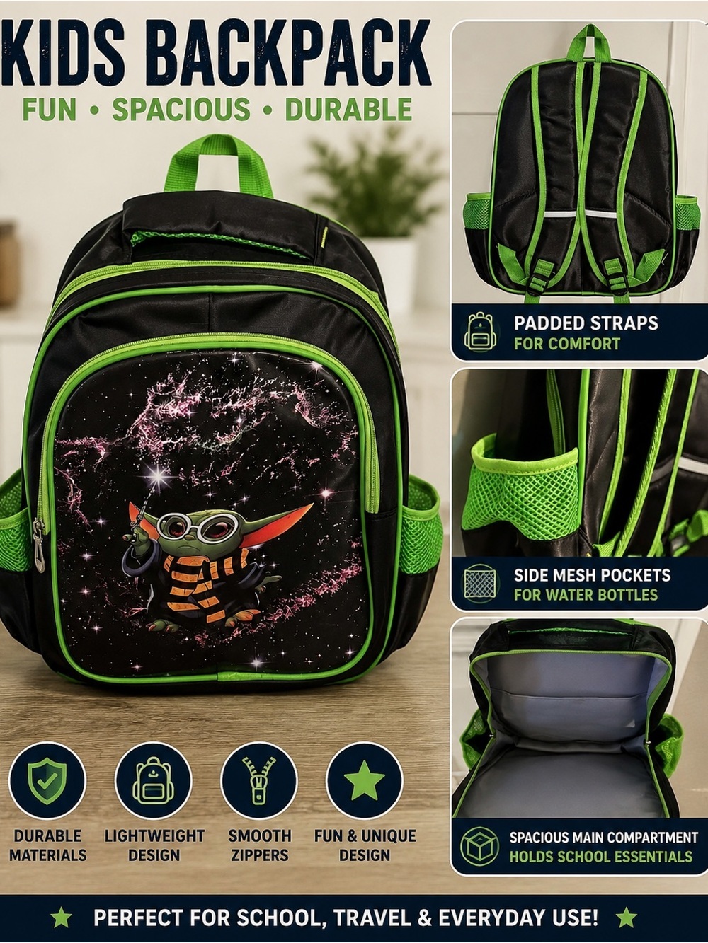 Star Wars Kids Backpack in Black and Green with Galactic Character